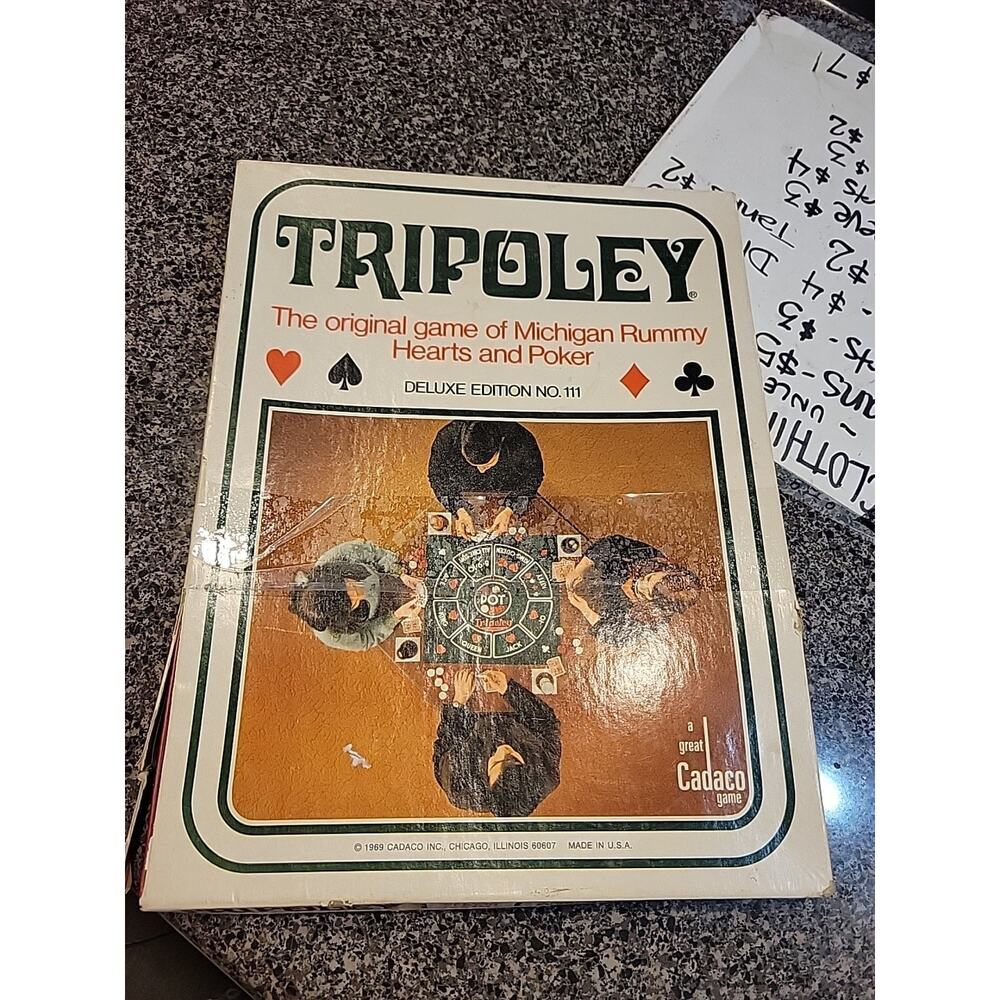Tripoley Deluxe Layout Board Game Vinyl Mat Michigan Rummy Cadaco Vintage 1969